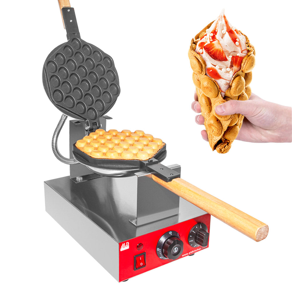 ALDKitchen Bubble Waffle Maker Stainless Steel Egg Waffle Maker  Replaceable Nonstick Mold Manual Control