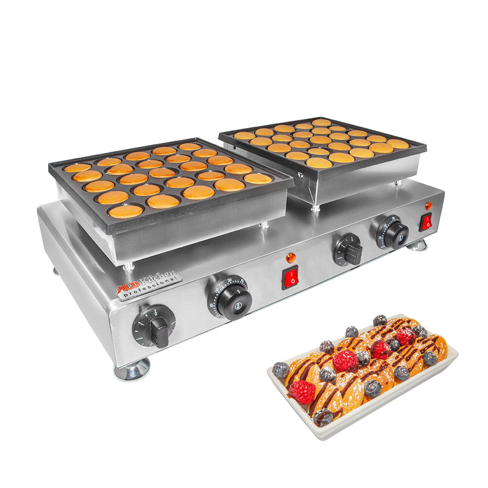 ALDKitchen Poffertjes Maker | 50 Mini Pancakes | Nonstick Double Pan 110V