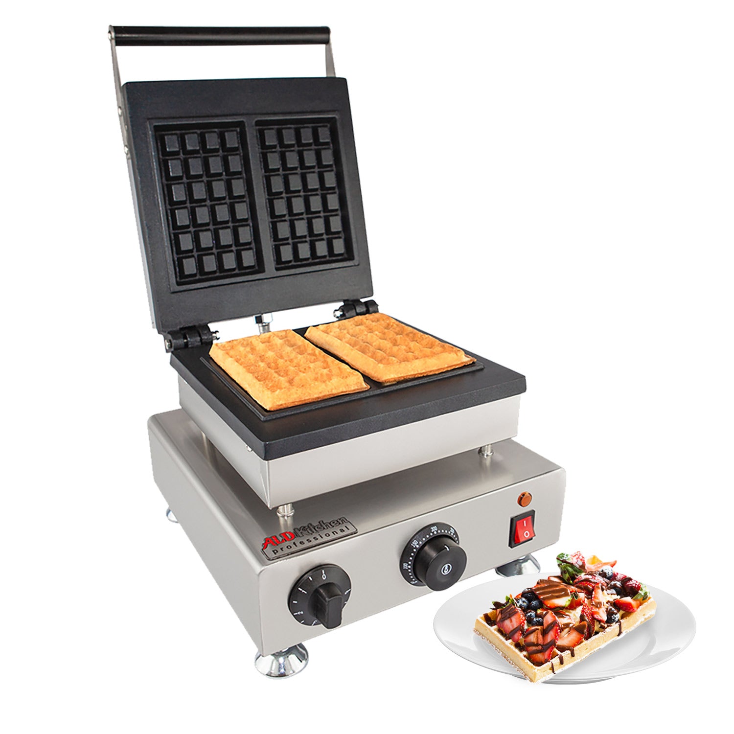 ALDKitchen Belgian Waffle Iron | Press Type | 2 Square Waffles | Business Use | Stainless Steel | 110V