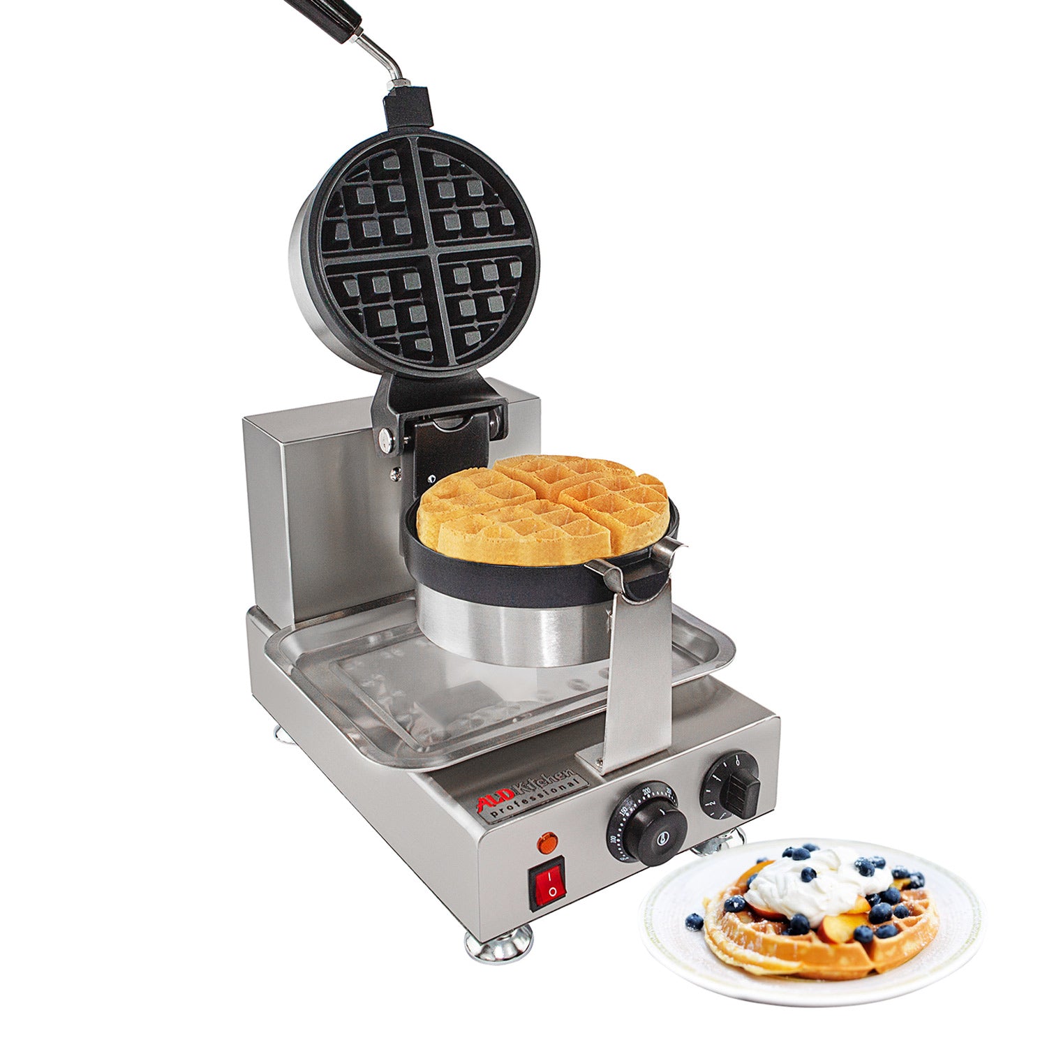Belgian Waffle Maker 360° Rotating Mechanism Round-Shaped Waffles