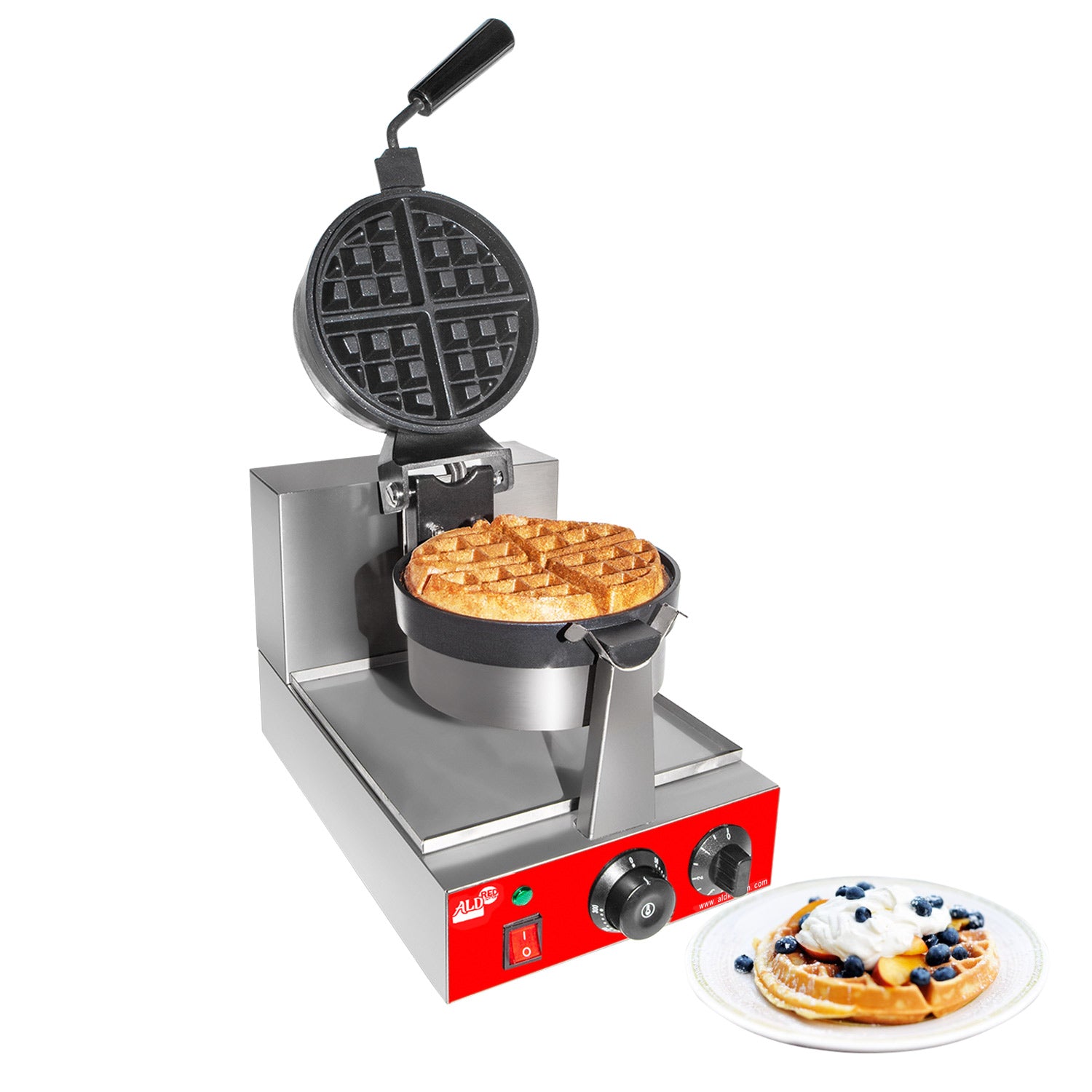 ALDKitchen Belgian Waffle Maker | Cone Maker and Waffle Iron | Round-Shape Thin Waffles | Stainless Steel | 110V (Single)