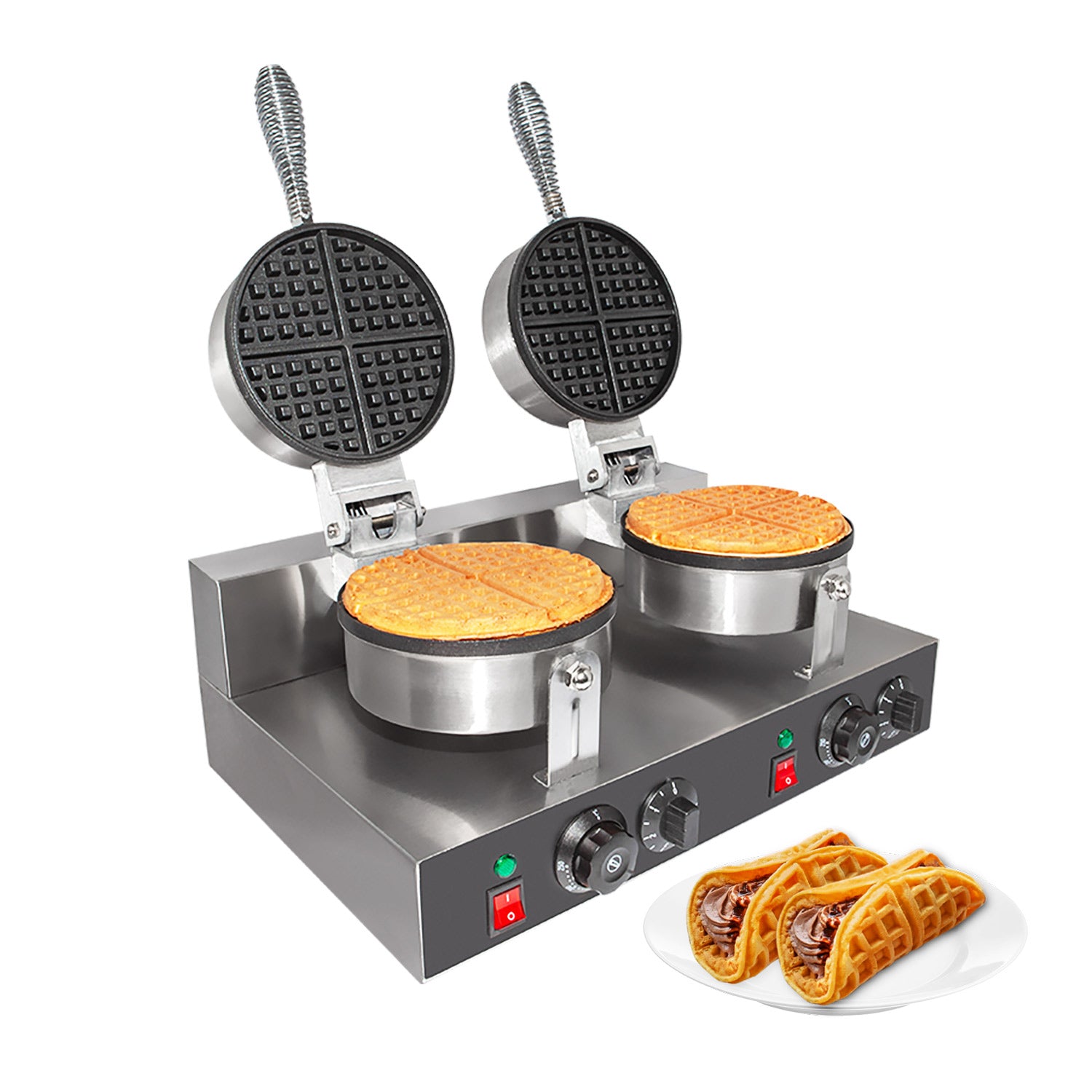 GorillaRock Double Waffle Maker | Round-Shaped Belgium Waffles | Stainless Steel | Nonstick Coating | 110V