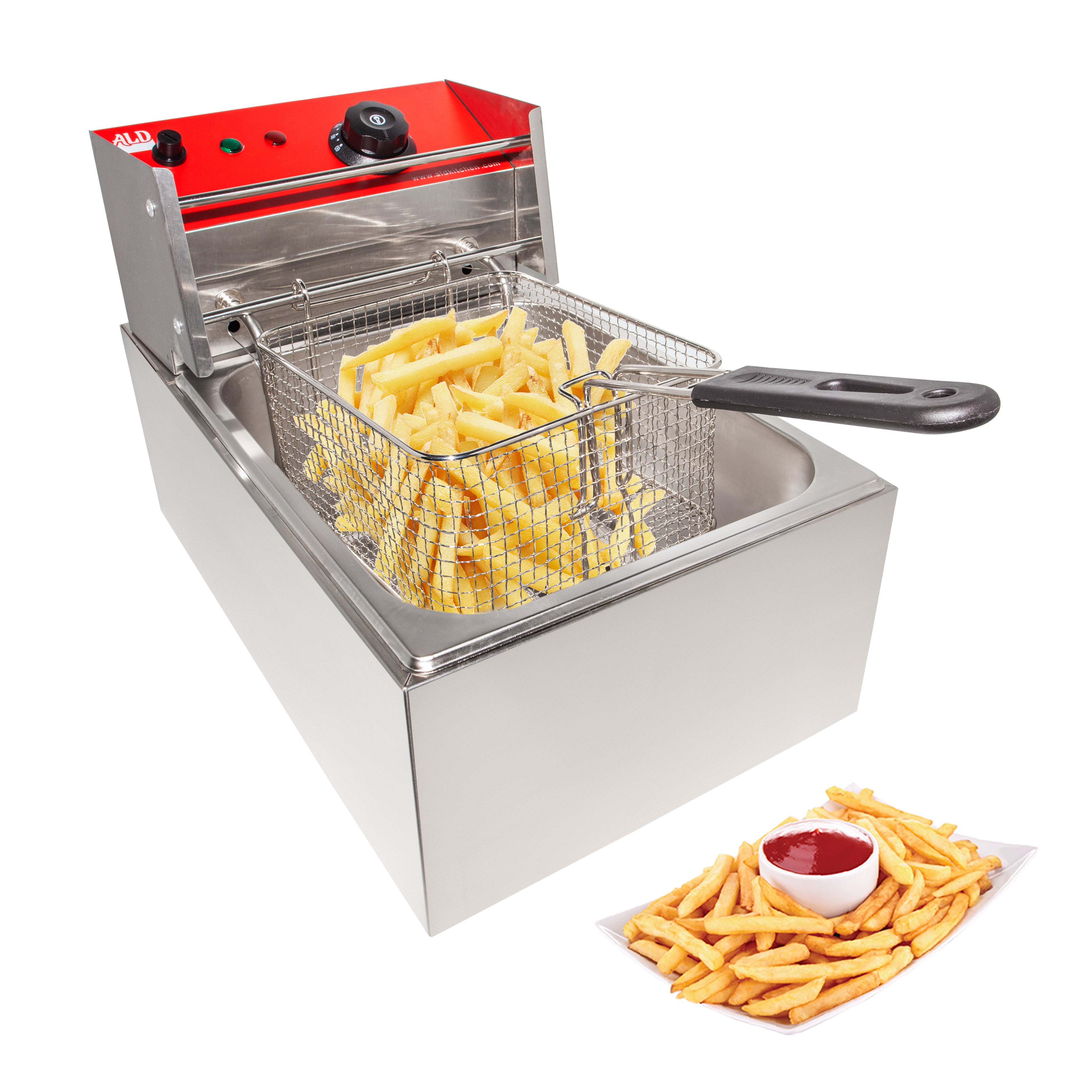 ALDKitchen Double Deep Fryer | 2-Basket Electric Fryer for Commercial Use| Stainless Steel | 12 L | 110V