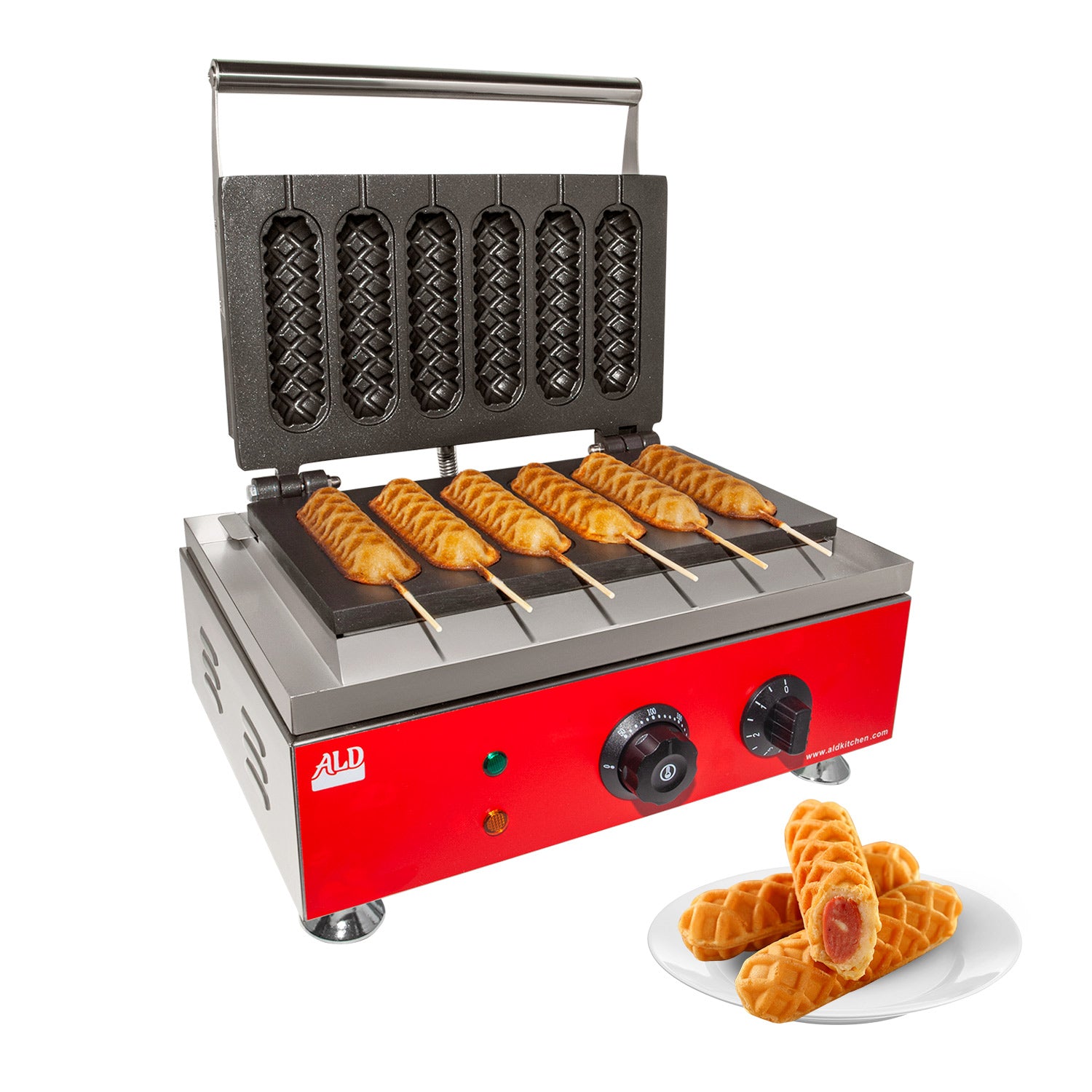 ALDKitchen Red Hot Dog Waffle Maker Corn Dogs Commercial Waffle Iron