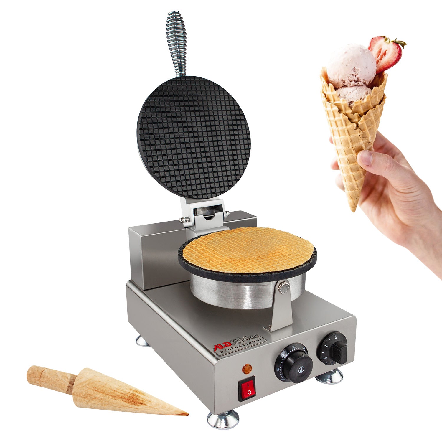 ALDKitchen Waffle Cone Maker Commercial Ice Cream Cone Maker Stainless  Steel Manual Control
