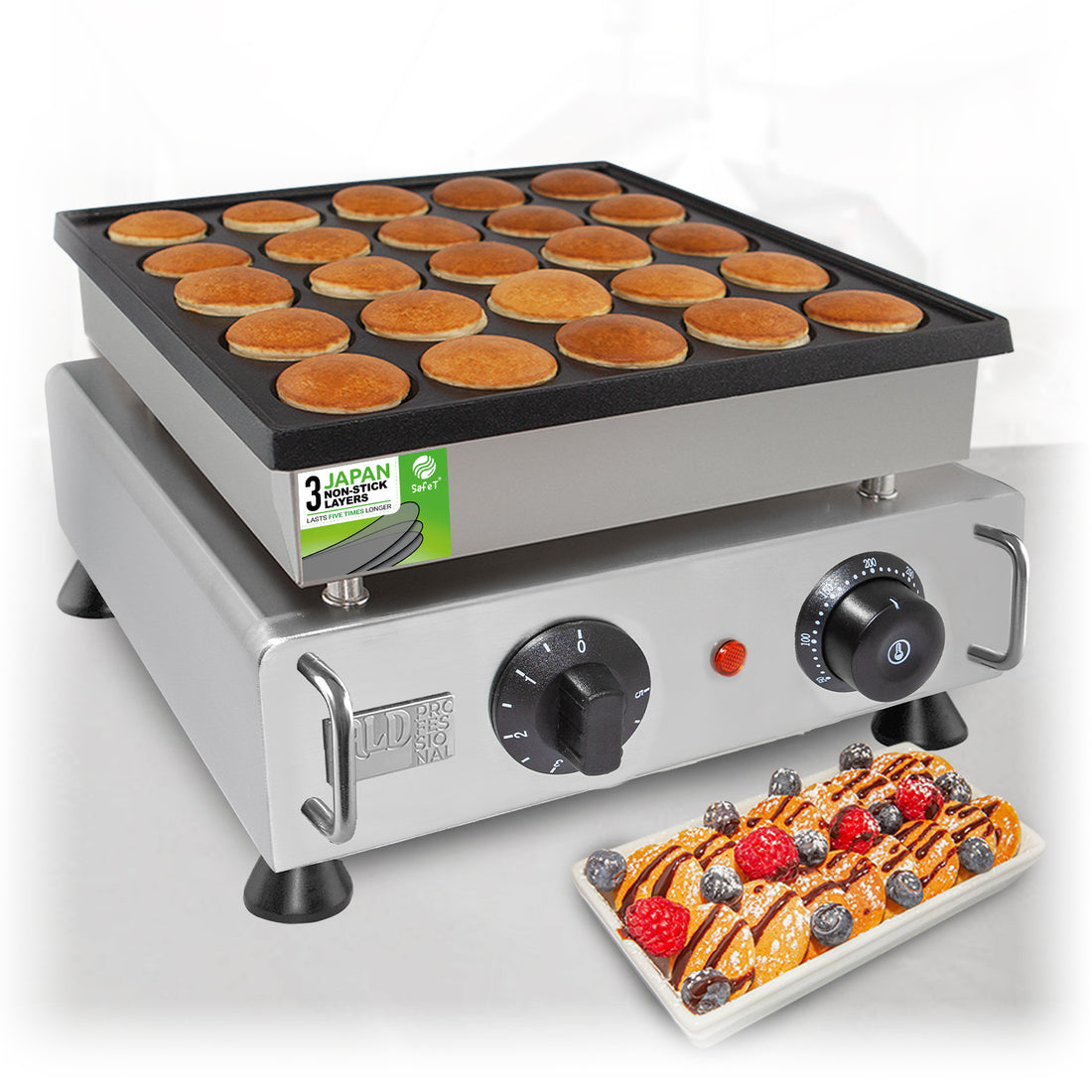 AP-542 Mini Dutch Pancake Maker | Dutch Mini Pancake Iron | 25 Round-Shape Poffertjes | Stainless Steel