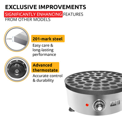AP-541 Mini Dutch Pancake Maker | Poffertjes Iron | Round Electric Poffertjes Pan | Stainless Steel | 50+ Round-Shape Dutch Pancakes