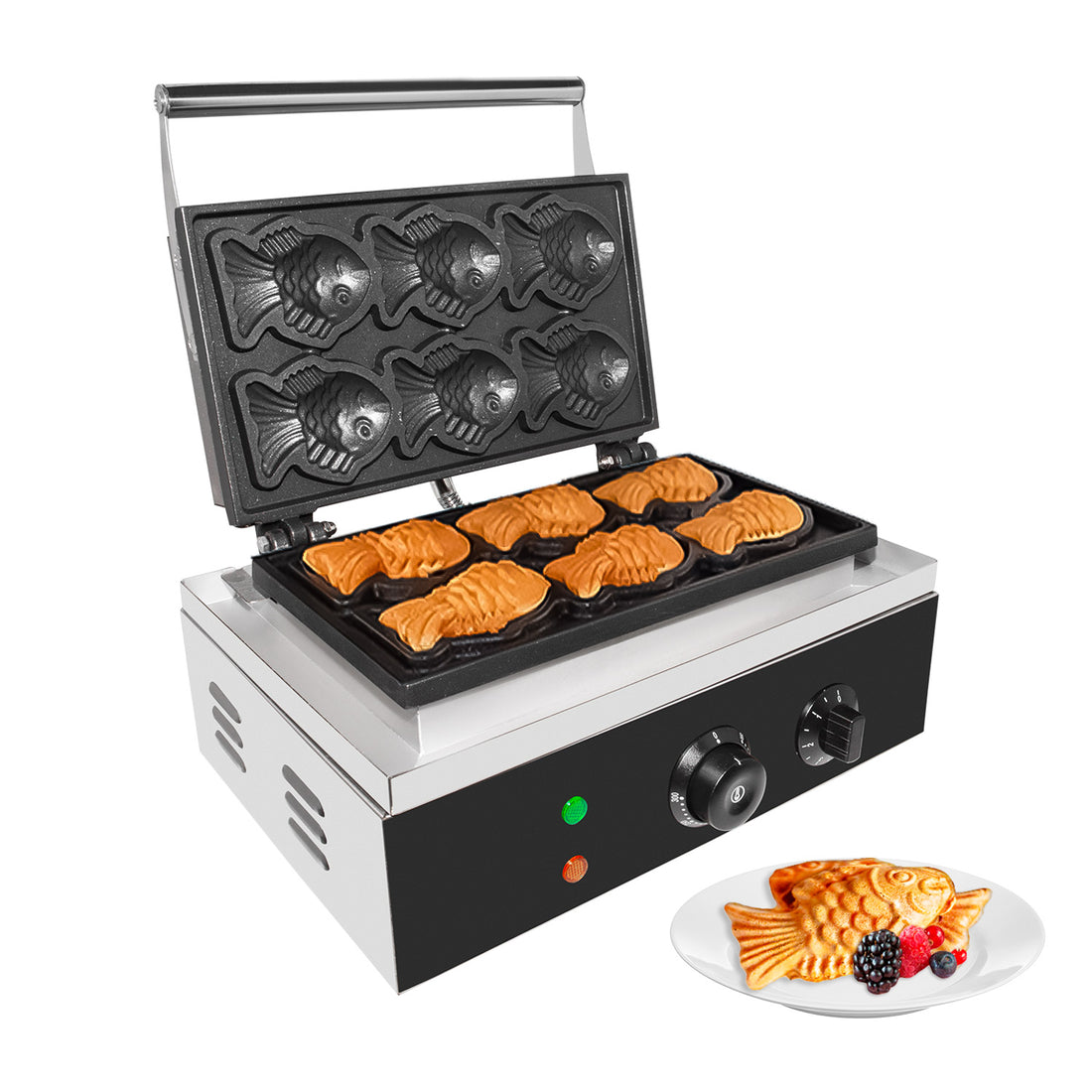 GR-226 Taiyaki Fish Waffle Maker | Máquina elétrica de Taiyaki | 6 pequenos waffles em forma de peixe | Revestimento antiaderente