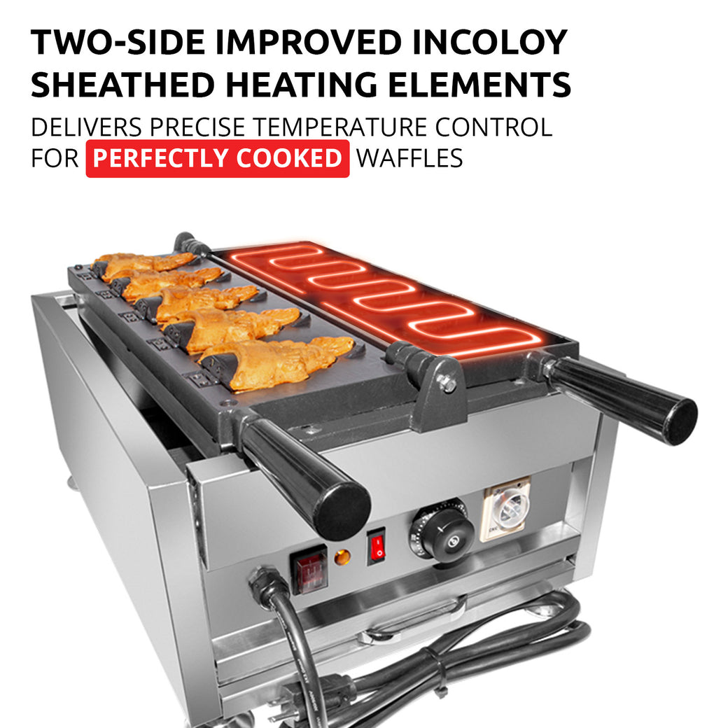 ALDKitchen Taiyaki Machine | 5 Pcs | Open-Mouth Fish Shaped Waffle Cones