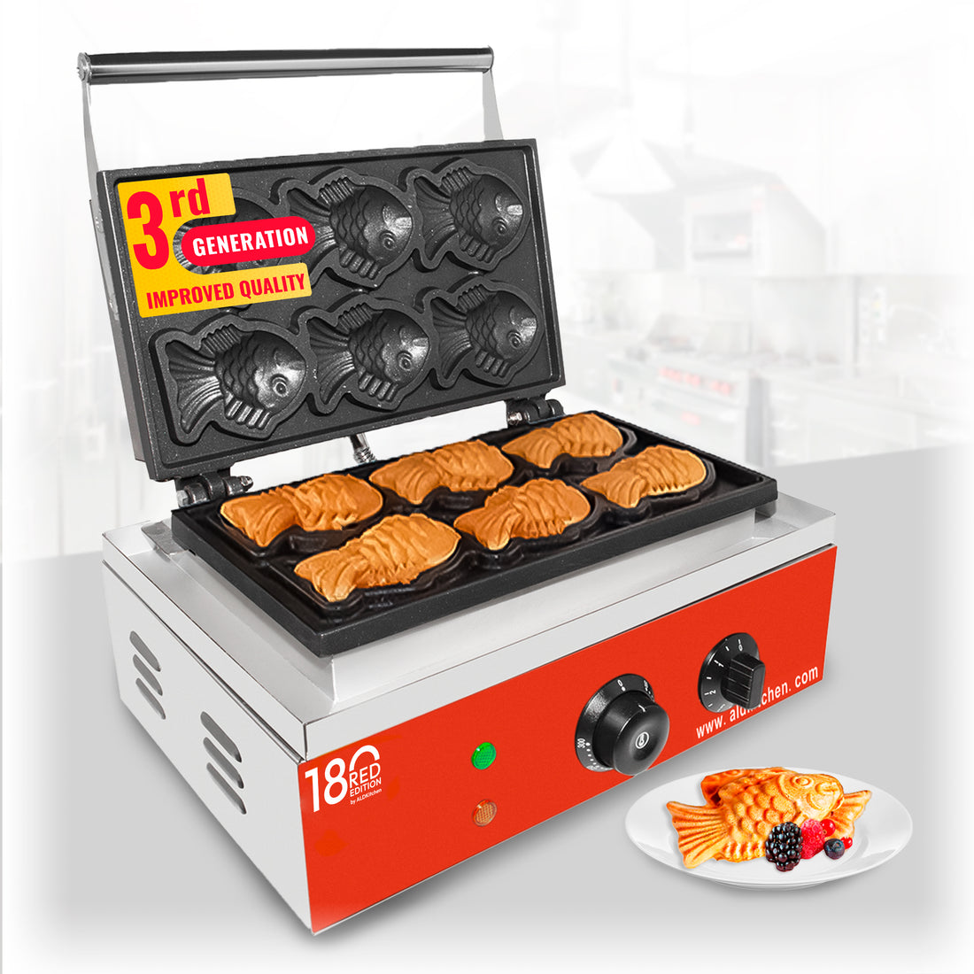 AR-226 Taiyaki Fish Waffle Maker | Kommerzielle Taiyaki -Maschine | Fisch geformte Waffeln Taiyaki Maker | 6 Waffeln | Edelstahl