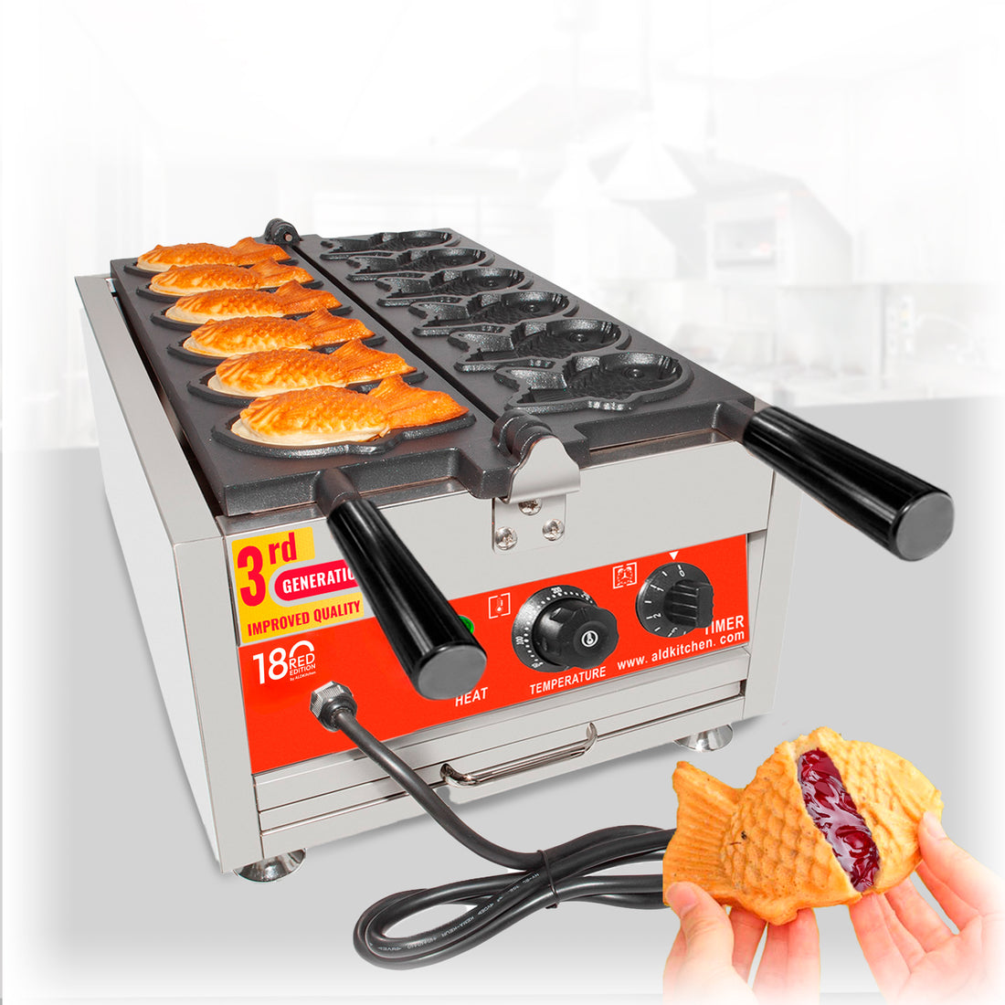 AR-1106f Taiyaki Fisch Waffelmacher | Kommerzielle Taiyaki -Maschine | 6 fischförmige Waffeln | Edelstahl