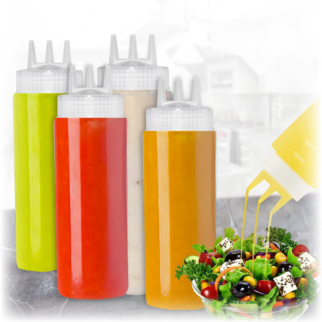 AC_PD16_4 Squeeze 4 pcs Bottle Set | 3-Hole Design Condiment Bottles | Durable, Food-Safe, & Versatile