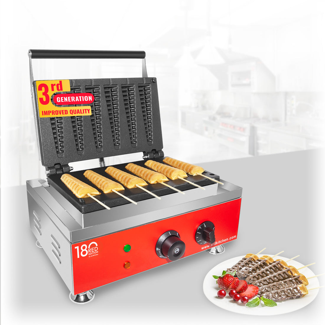 AR-118D Aldkitchen Waffle Stick Maker | 6 waffles de árvore em um bastão | Aço inoxidável | Antiaderente