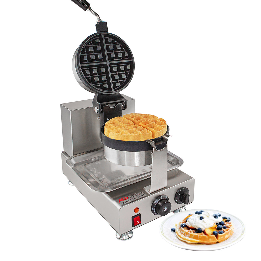 Belgian Waffle Maker | 360° Rotating Mechanism | Round-Shaped Waffles | Stainless Steel Double / 110V